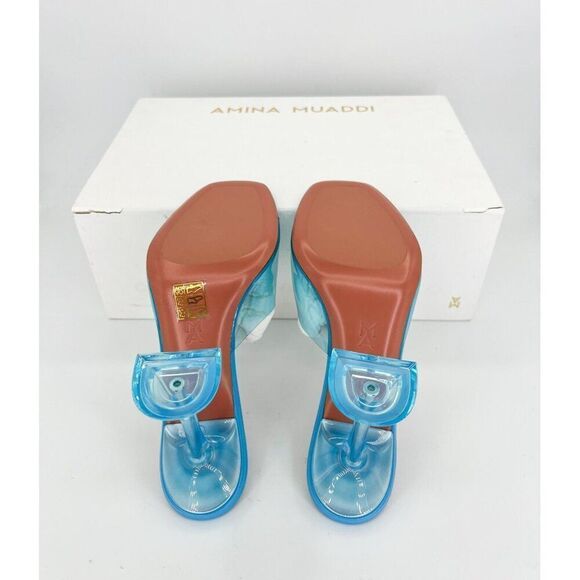NWT AMINA MUADDI Lupita Sky Blue PVC and Patent Leather Mules Size EU37 - Picture 12 of 14